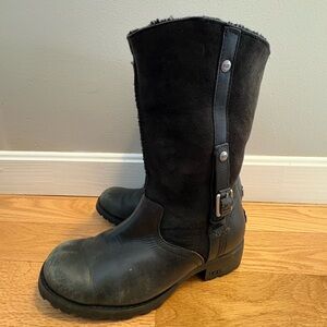UGG Australia Black Leather and Suede Mid-Calf Boots